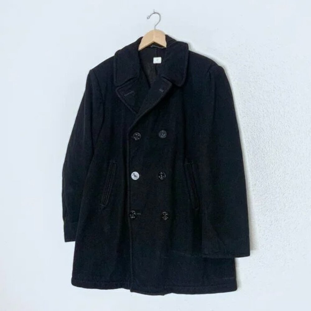 Black US Navy Issued Double Breasted Peacoat Size 42L